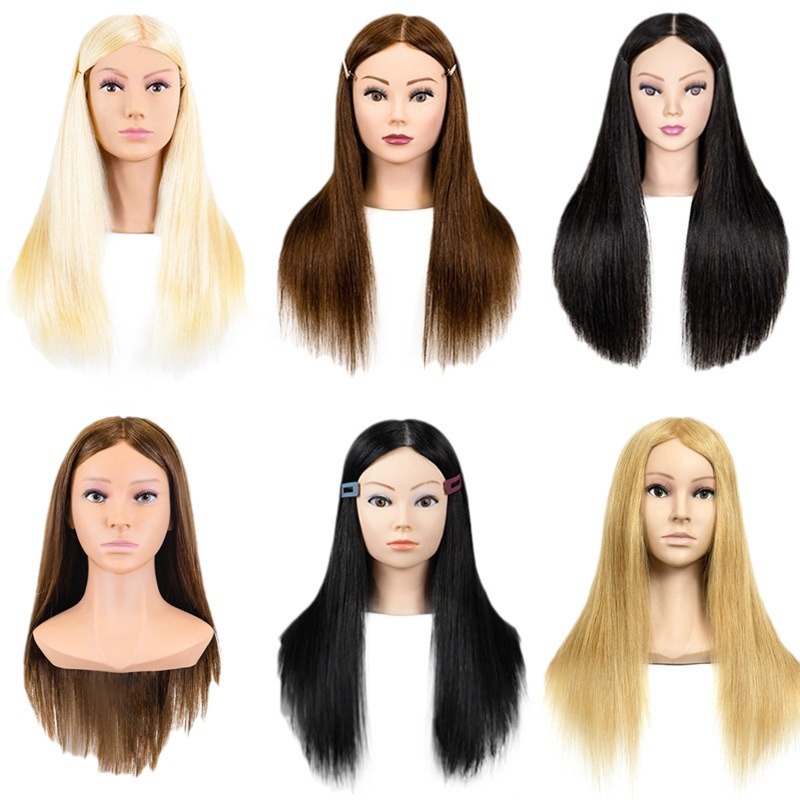 Todo el modelo de cabello humano de corte y trenzado disco de corte y permeación de cabello ejercicio con hombro de cabello largo maquillaje modelado maniquí cabeza de modelo