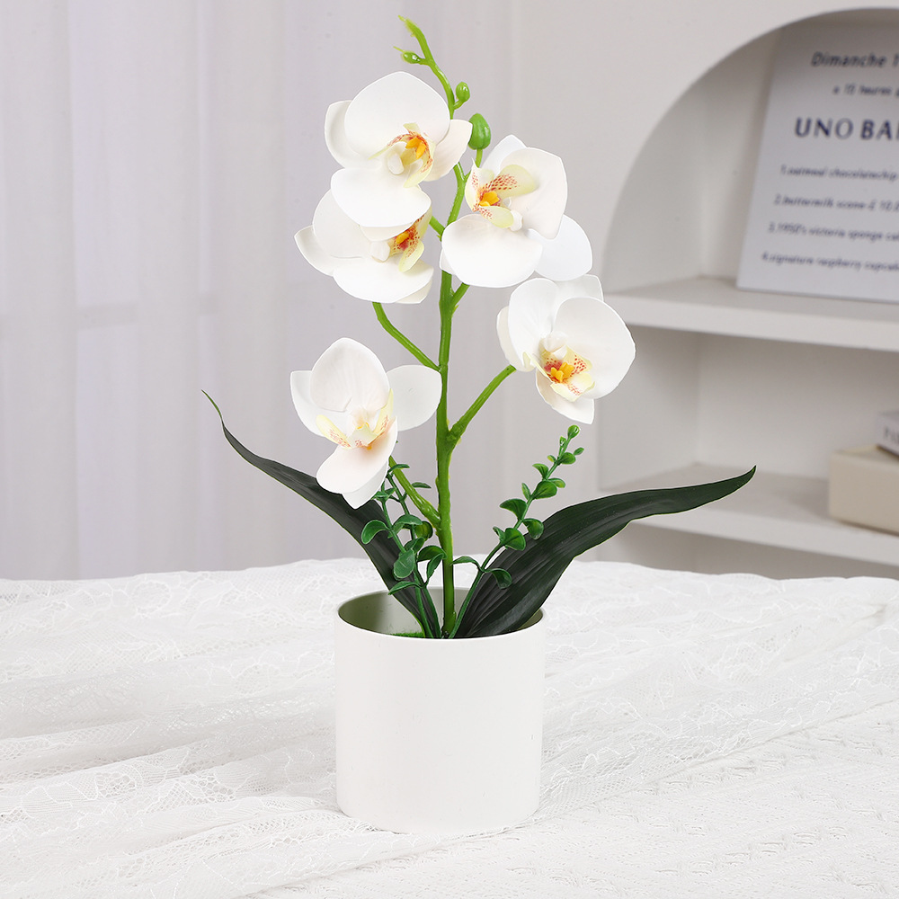 Simulación Phalaenopsis Adornos de escritorio Decoración de plástico para el hogar Accesorios de disparo de flores falsas Simulación de flores en macetas Adornos de oficina image 3