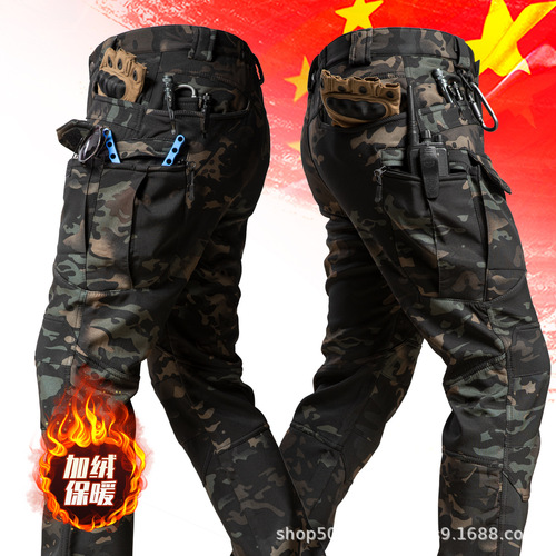 IX7 Tactical Instructor Outdoor Softshell Men's Winter Fleece-lined Thick Windproof Waterproof Fleece Warm Pants