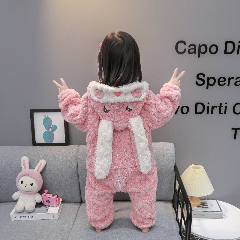 어린이 슬리핑 백 가을과 겨울  의 플란넬 파자마 걸스 기모 두꺼운 산호 양털 어린이 킥 방지 슬리퍼