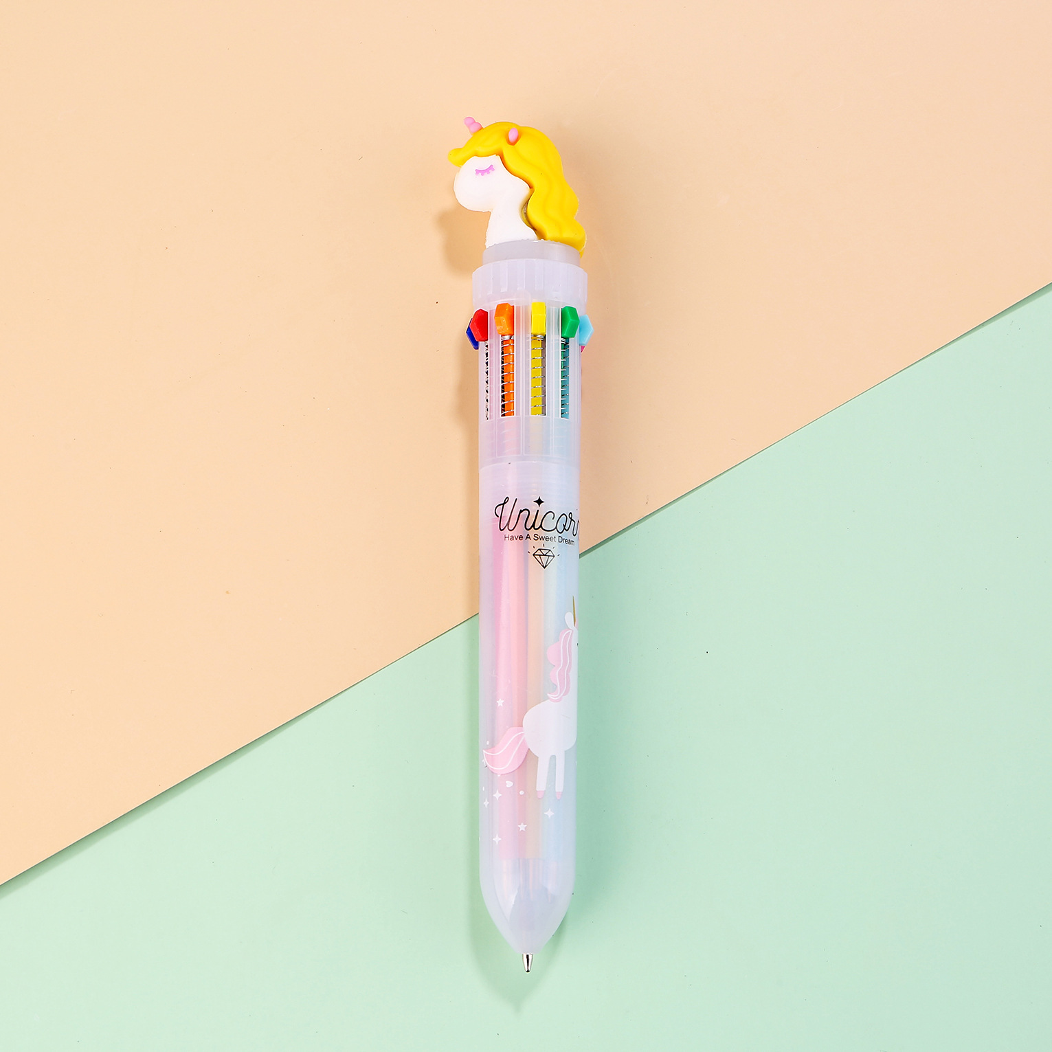 Papelería creativa bolígrafo de diez colores de dibujos animados estudiante color diario pluma chica corazón multicolor prensa bolígrafo al por mayor