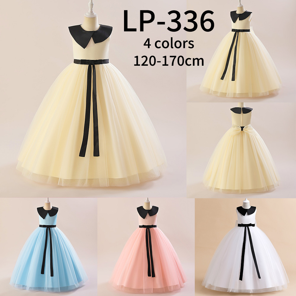 2024 New Mesh Pom-pom Princess Dress for Girls, Evening Gown for Fashion Show Performance, High-end Butterfly Bow Dress