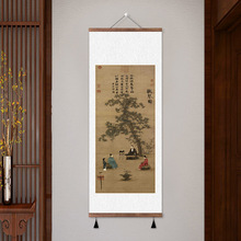 中式山水画茶室客厅玄关卷轴画听琴图挂画玄关走廊书房装饰画松鹤