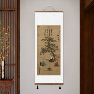 Chinese landscape painting tea room living room entrance scroll painting listening to the piano picture hanging painting entrance corridor study decoration painting pine crane
