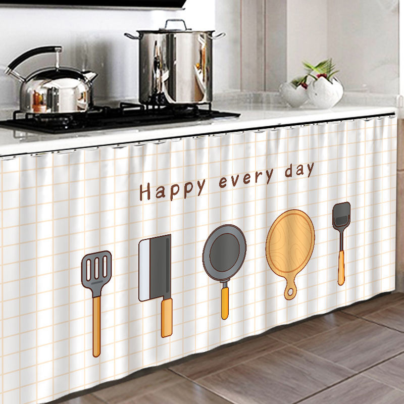 Kitchen Partition Curtain Cabinet Cover Curtain No-Drill Dustproof Cloth Curtain Cabinet Door Cover-Up Curtain to Hide Clutter