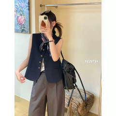 0914-166韩系复古丝巾休闲马甲外套