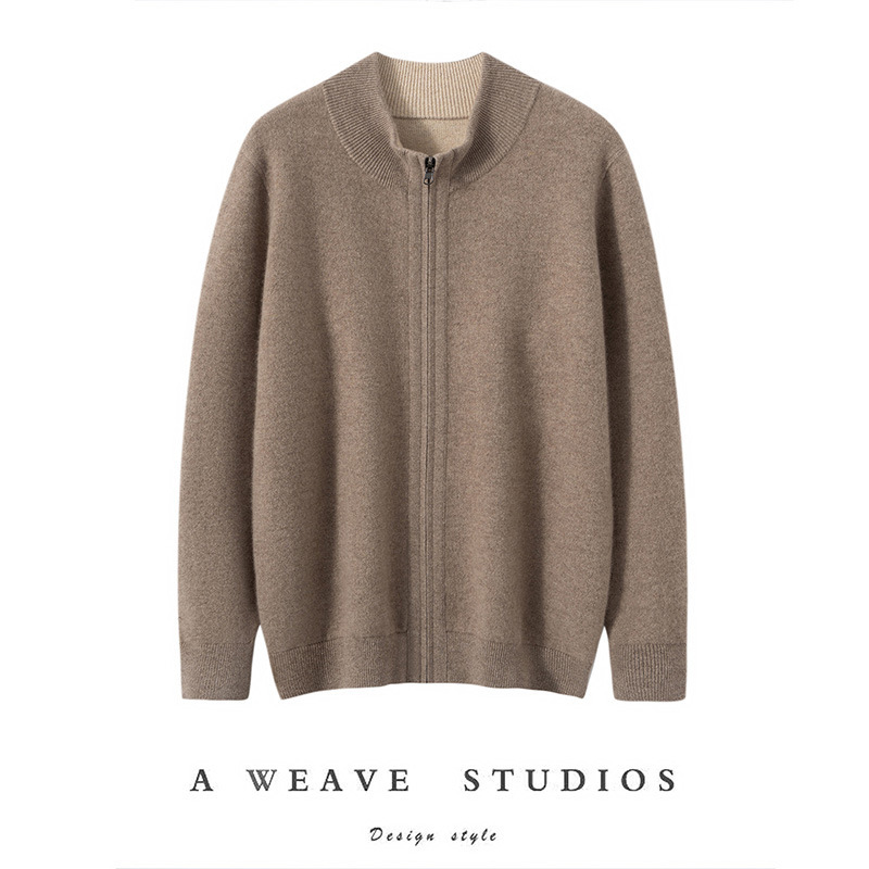 纯山羊绒开衫男士半高领空气层加厚双面外搭秋冬新款针织毛衣外套