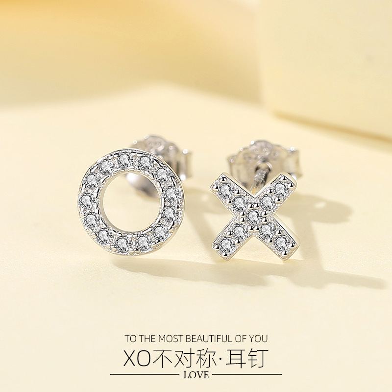 S925 plata esterlina O redondo pendientes en forma de X simple hembra dulce estilo coreano Micro incrustaciones ins japonés y coreano joyería de moda simple