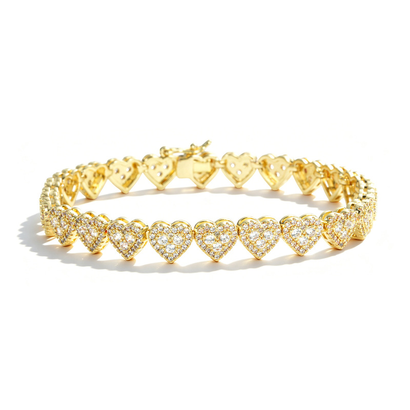 New 8mm Heart-Shaped Bracelet with Copper Inlaid Zircon Tennis Chain, Personalized Simple Trendy Hip-Hop Accessory, Available for Dropshipping