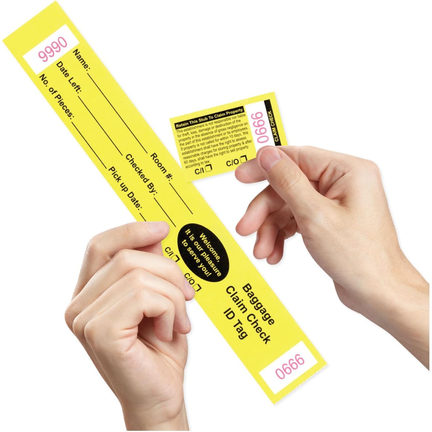 酒店行李挂签1000个带编号黄色卡纸自粘贴纸