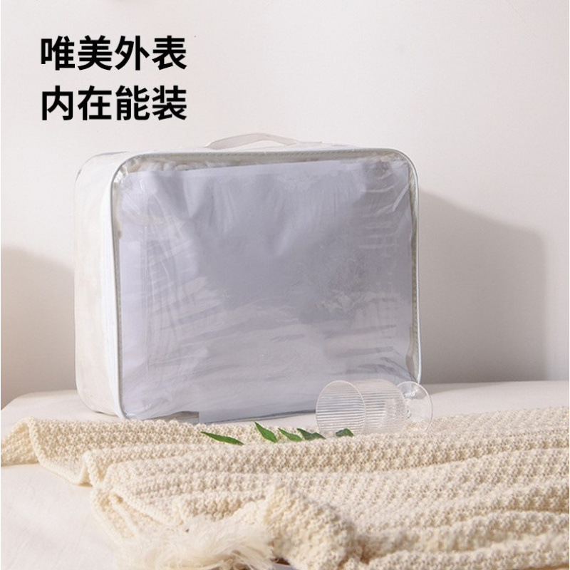 旅行收纳透明无纺布手提包装袋 家纺被子毛毯钢丝包棉被包|undefined