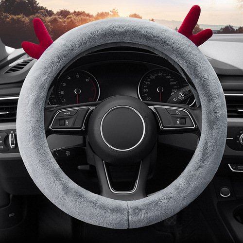 Thickened plush steering wheel cover, fashionable antler handlebar cover, winter goddess car interior handlebar cover manufacturer wholesale