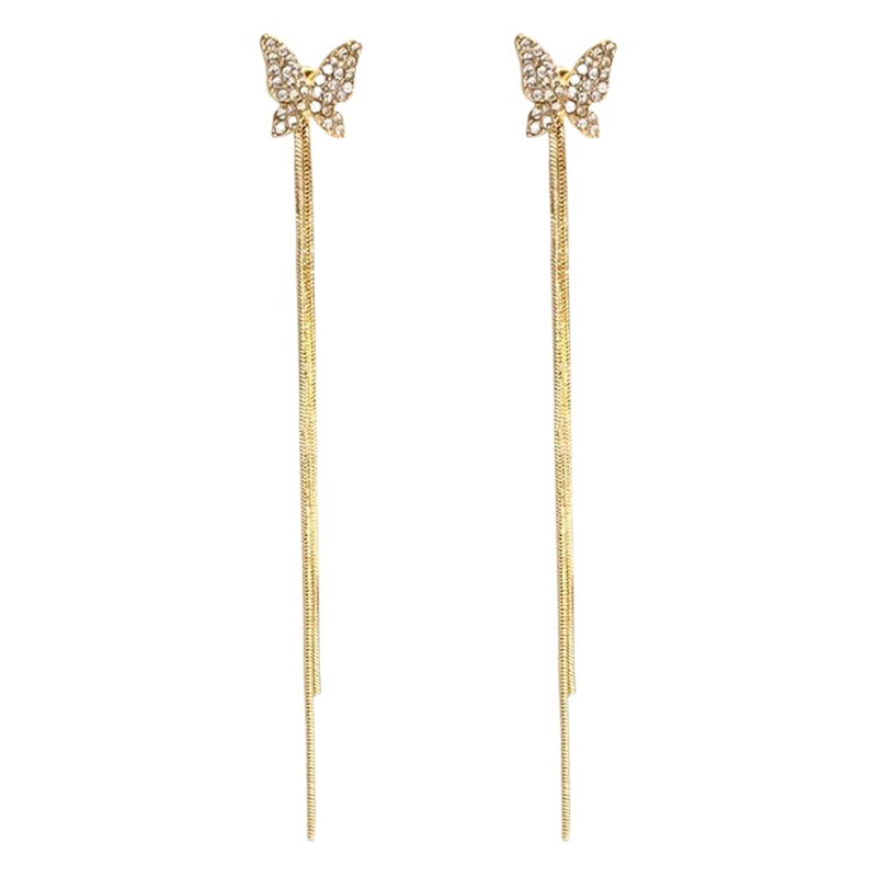 Corea del Sur moda nueva personalizada diamante mariposa borla pendientes largos pendientes elegantes pendientes de diseño