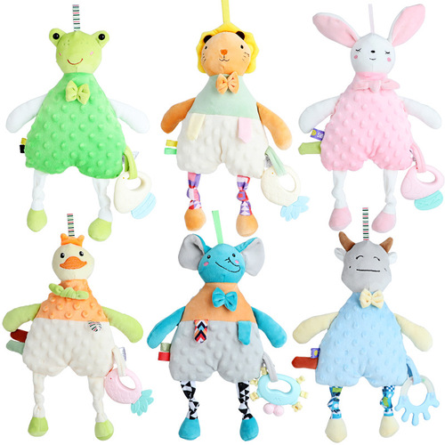 Cross-border new 30 three-dimensional animal baby comfort dolls with silicone dental tape bell ring paper baby square towel