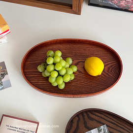 NU08日式复古椭圆木质托盘甜品早餐盘家用客厅茶几水果盘实木收纳