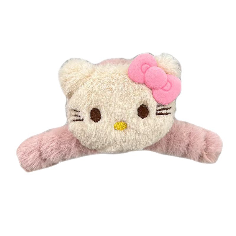 可爱kitty猫毛绒抓夹后脑勺盘发鲨鱼夹甜美少女心发卡子发夹头饰|undefined