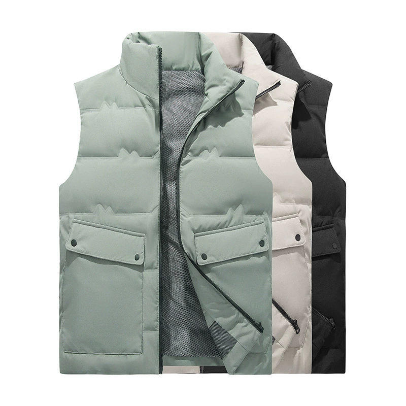 Зимний легкий мужской пуховый жилет без рукавов с воротником-конюшней простой модный мужской теплый жилет