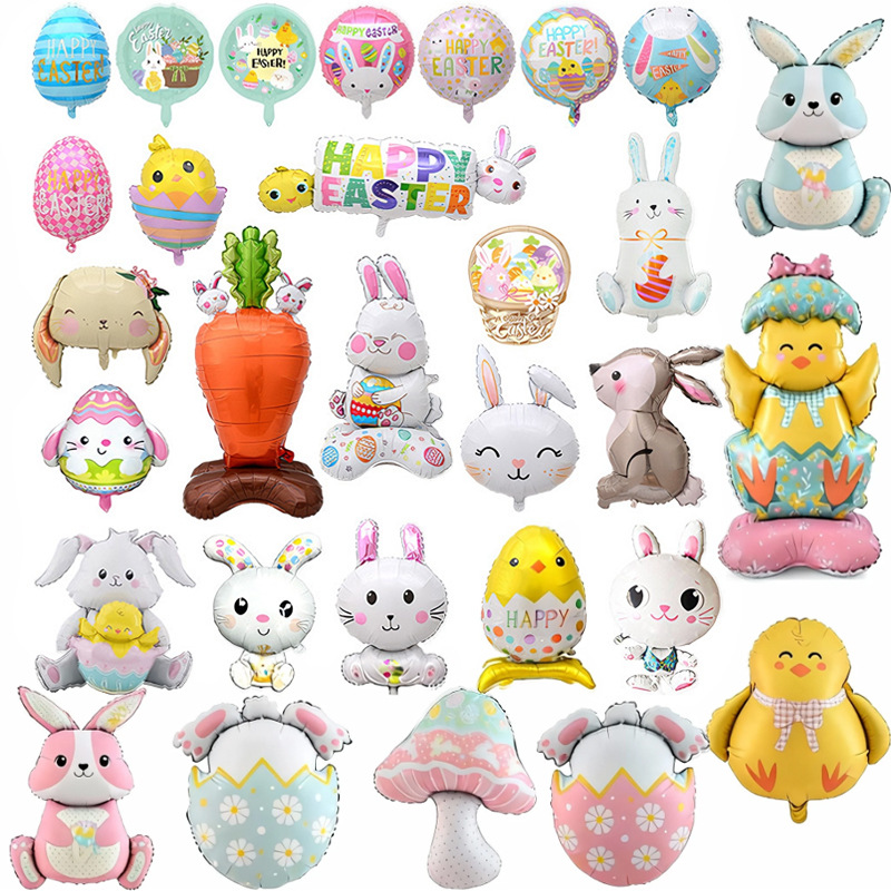 Globo de aluminio con forma de conejo y pollo para Pascua, decoración festiva de dibujos animados