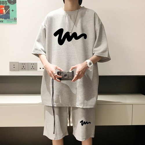 2025 Round Neck Casual Set for Men - Summer Short Sleeve Shorts for Teenagers - Hong Kong Style American Streetwear Trendy T-Shirt