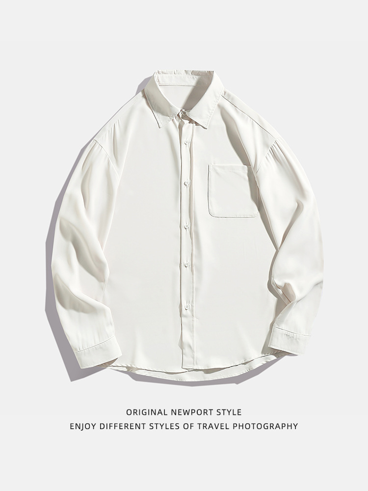 Camisa de manga larga para hombre, estilo fluido y resistente a las arrugas, nueva colección de primavera, estilo femenino, chaqueta camisa holgada de color liso estilo japonés para parejas