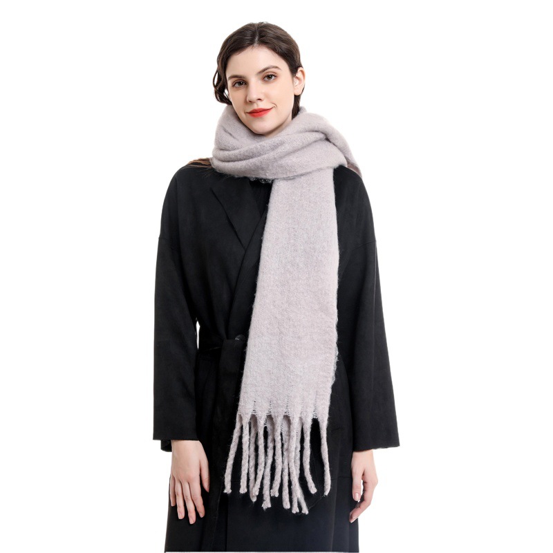 Bufanda de color sólido invierno largo de las mujeres ins estilo coreano moda simple borla de Cachemira bufanda caliente invierno
