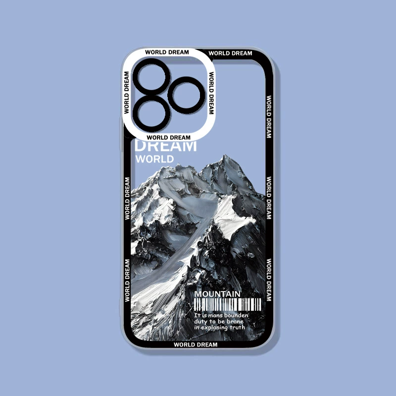 Прозрачный чехол для телефона (совместимый с Apple) с окрашенной каймой и горным принтом, подходит для iPhone 6–15 серии