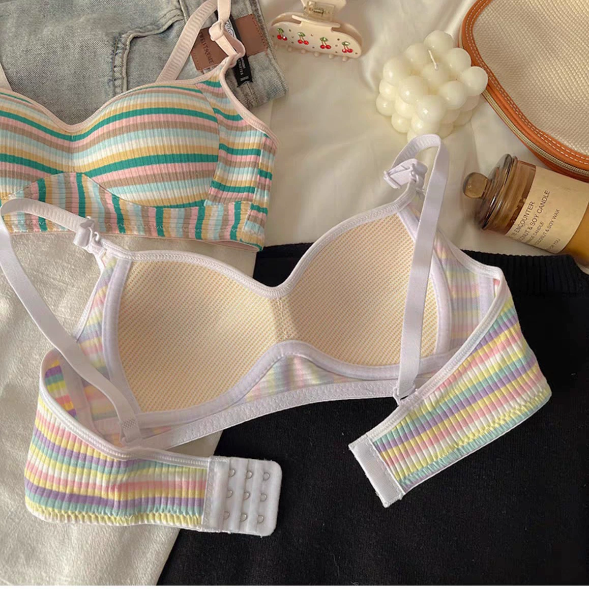 Rainbow underwear for students, push up bra, sexy supporting bra top