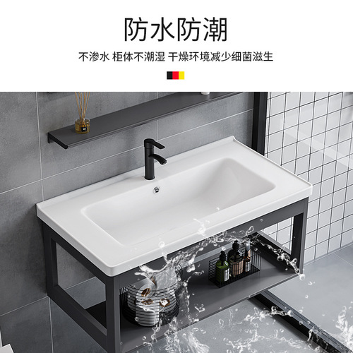 Small-space wall-mounted bathroom sink cabinet set, ceramic face basin, simple wall-mounted sink