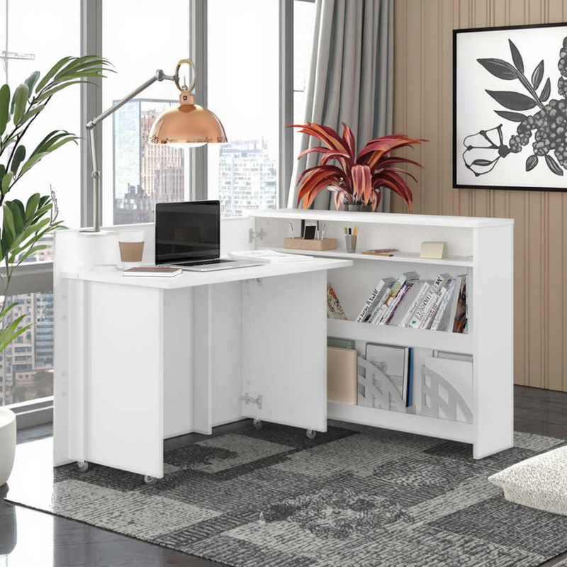 Foldable Desk with Shelf Home Bedroom Computer Desk Living Room Writing Desk Desk