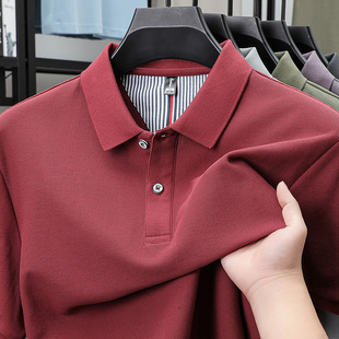 Live Broadcast Popular 100 Cotton Polo Shirt Men's Summer Middle-Aged Thin Pure Color Business Lapel Cotton Short-Sleeved T-Shirt