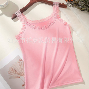 Cross-border All-match Lace Thread Cotton Women's Short Outer Wear Slim-fit Bottoming Shirt Goddess Sling Small Vest for Women