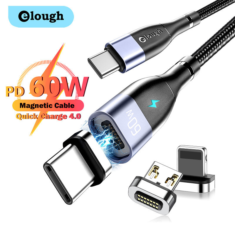 elough Lightning Mobile Phone Magnetic Suction Data Line One Drag Three PD Charging Line TYPE-C Fast Charging Line Factory Price Sales
