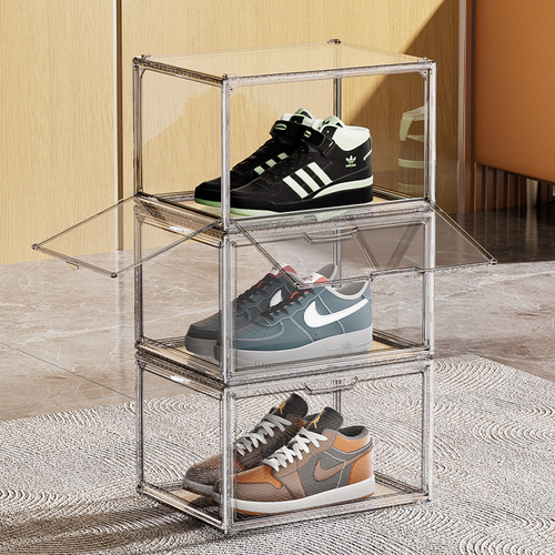 Transparent shoe box magnetic double door Aj dust-proof shoe storage box high transparent pet can be superimposed on the Internet celebrity wall shoe cabinet