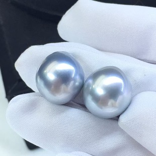 Natural Seawater Tahitian Platinum Gray 14-15mm Nearly Round Strong Light with Slight Flaws