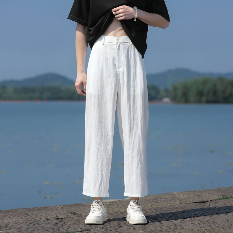 2026 Summer Thin Lyocell Casual Cropped Pants Straight-Leg Cool Drape Loose Straight Wide-Leg Casual Pants