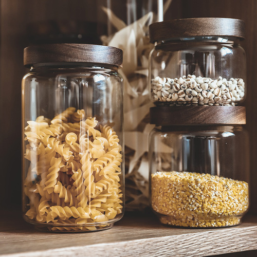 Coffee bean sealed jar kitchen glass bottle storage jar acacia wood with lid grains dried fruit tea storage jar