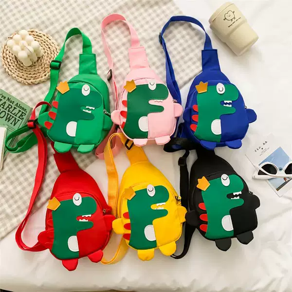 2022 Summer New Cartoon Cute Little Dinosaur Chest Bag Nylon Fabric Children's Crossbody Bag Personalized Trendy Wholesale