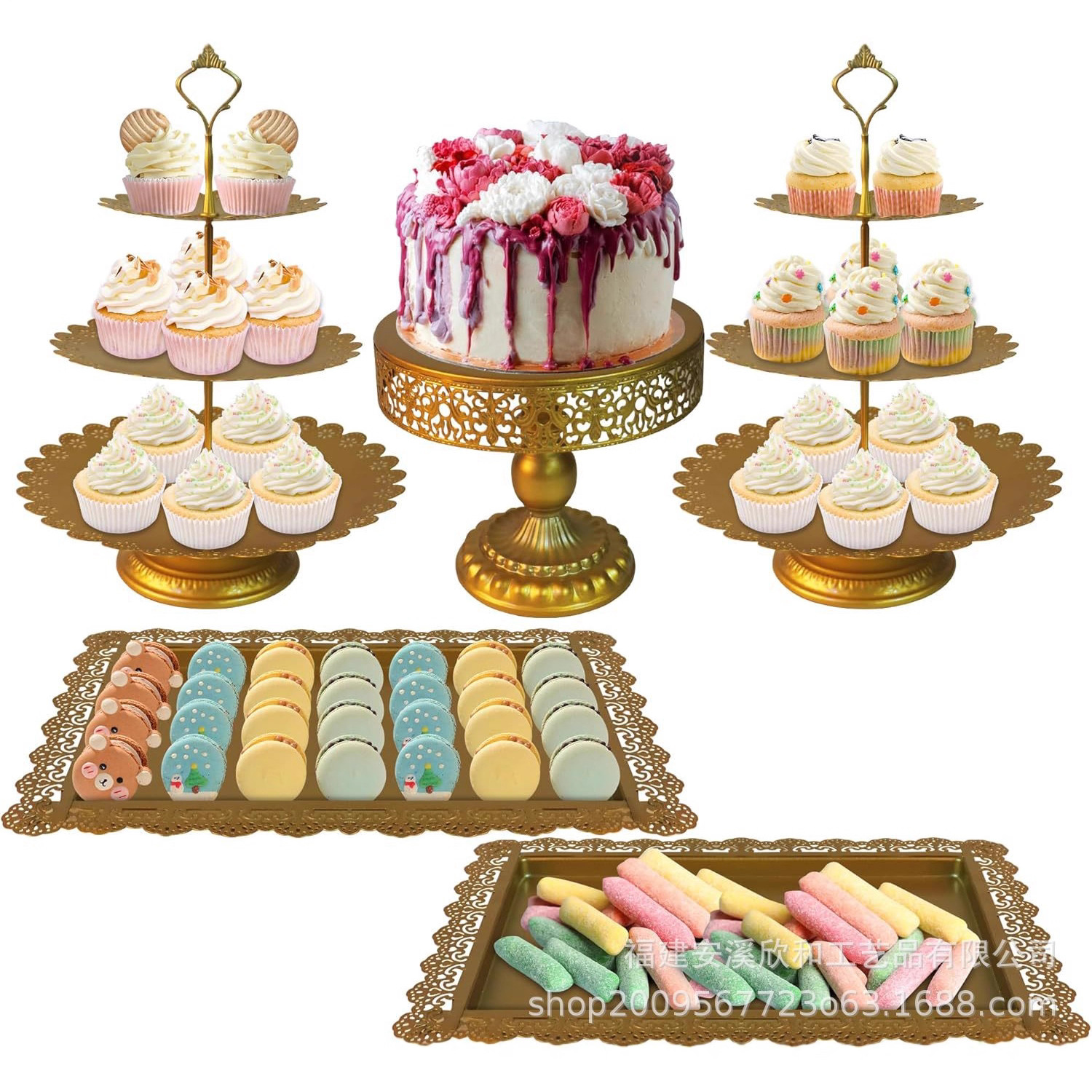 Creativo estilo europeo oro hueco estante de pastel de boda props mesa de postres decoración de postres tienda de postres refrigerio combinación de estante de pastel