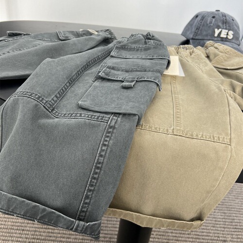 2024 Spring American Style Children's Multi-Pocket Distressed Work Pants for Boys and Girls Retro Straight Leg Skate Pants Trendy