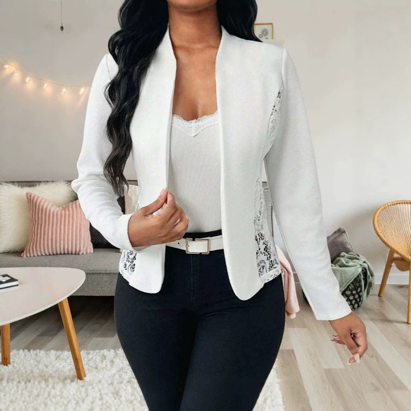 Temu Cross-Border European and American Spring and Autumn Women's Clothing Amazon Elegant Lace Patchwork Slim-Fit Long-Sleeve Cardigan Blazer