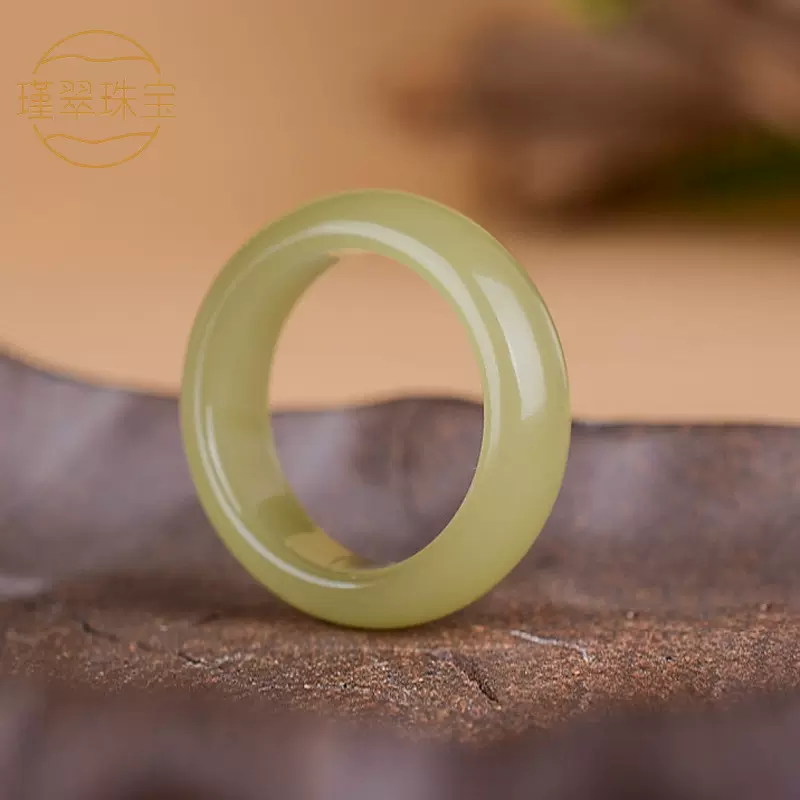 AA新疆和田玉糖玉戒指男女款老黄玉指环转运戒指圈指环糖白玉戒