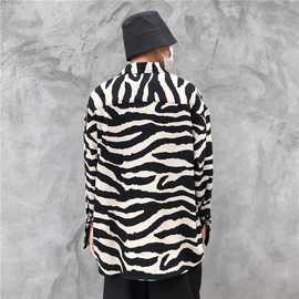 春秋季韩风禁欲系大斑马纹衬衫男长袖垂感宽松雪纺轻奢复古花衬衣