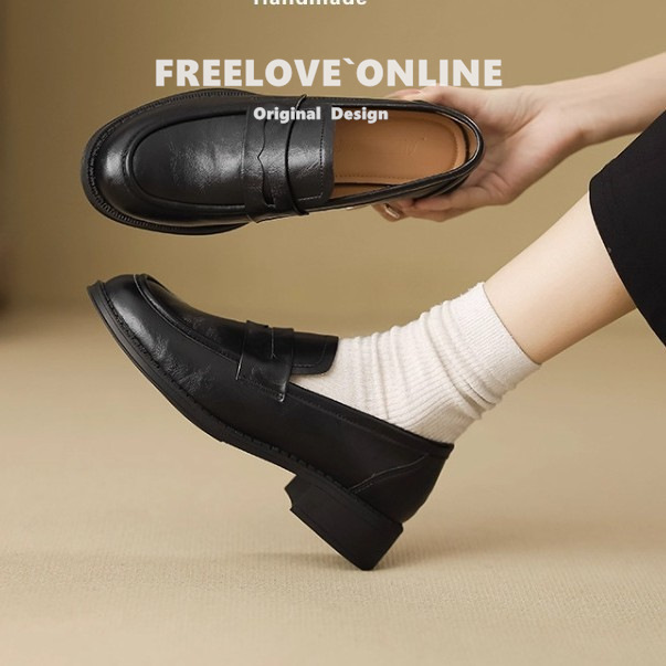 Genuine Leather~British Style Black Small Leather Shoes for Women Autum 2025 New Soft-Soled Loafers Work Clothing Versatile Shoes
