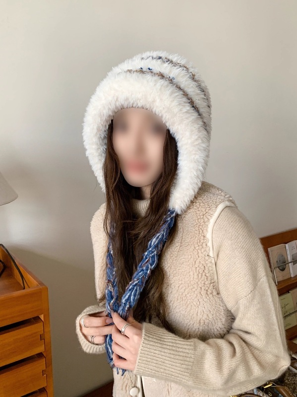显脸针织围保暖毛绒百搭帽子小大头帽女护耳雷锋帽秋冬季防寒可爱|undefined