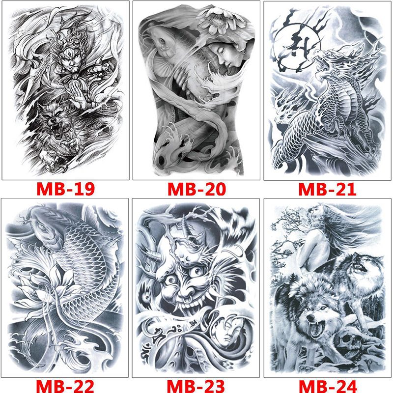 Oversized waterproof temporary tattoo full back large body art tattoo stickers Dragon Lion King sexy back tattoo