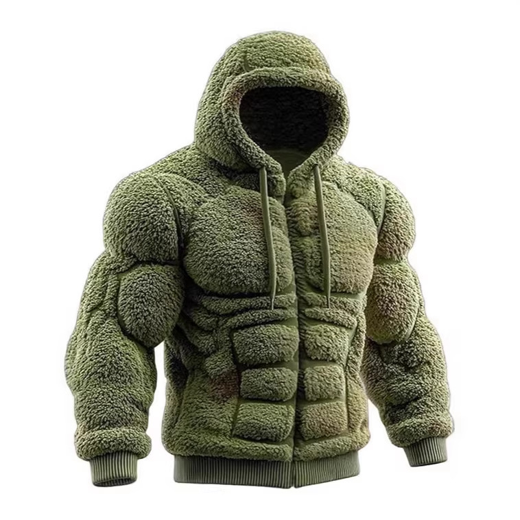 New 3D Printed Men's Street Fashion Flannel Hoodie with Large Chest Muscle Design for Autumn and Winter, Available on European and American Independent Foreign Trade Websites