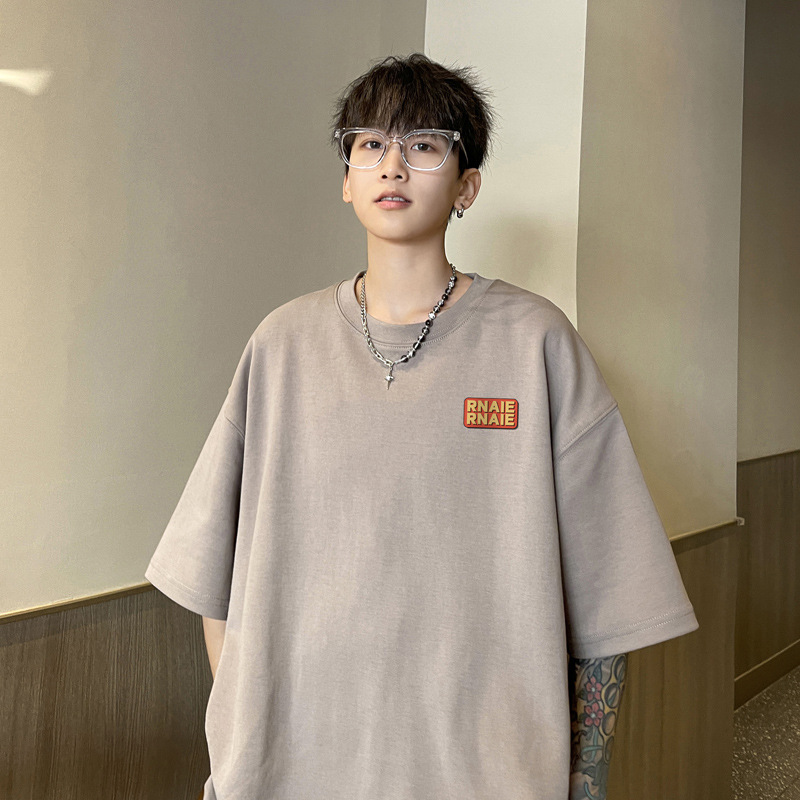 Marca de moda Otoño hombres de manga corta Camiseta de algodón de los hombres cuello redondo más tamaño de grasa suelta de manga corta azul oscuro 5 image 11