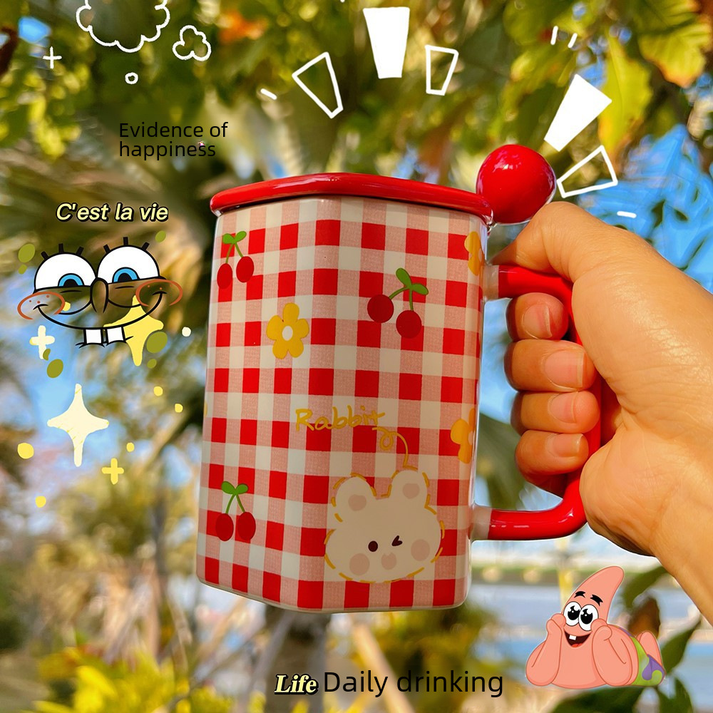 創意喝水杯子女生陶瓷杯家用大容量馬克杯帶蓋勺辦公室情侶咖啡杯