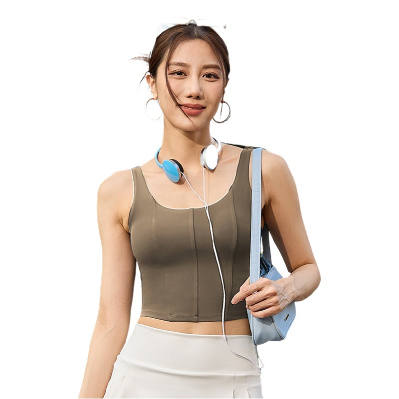 Chaleco deportivo Juyitang para mujer, a prueba de golpes, para correr y fitness, con almohadillas en el pecho, línea de espina de pescado adelgazante, chaleco deportivo para yoga.