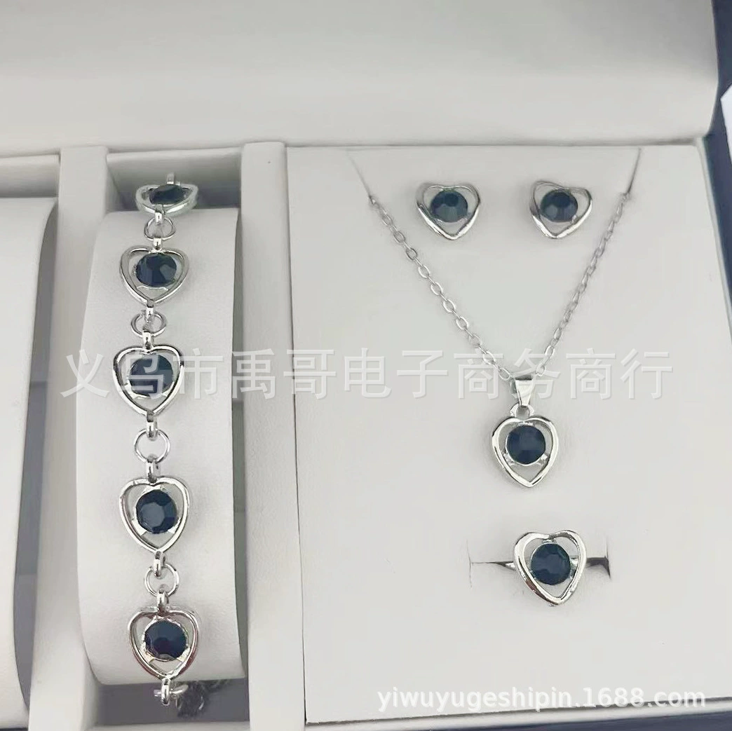 Модное ожерелье и серьги с кристаллами в виде сердца, кольцо, браслет, набор из 4 предметов, европейский стиль